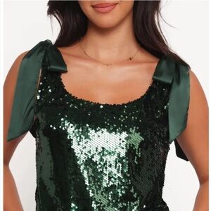 Petal & Pup Emerald Sequin tank blouse with Satin Ties